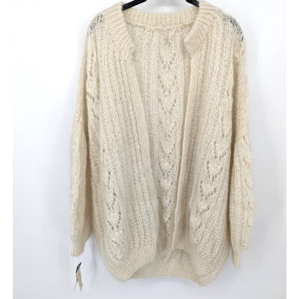 Tonini Sweater Womens One‎ Size Cream Open Front Chunky Knit Handmade Cardigan